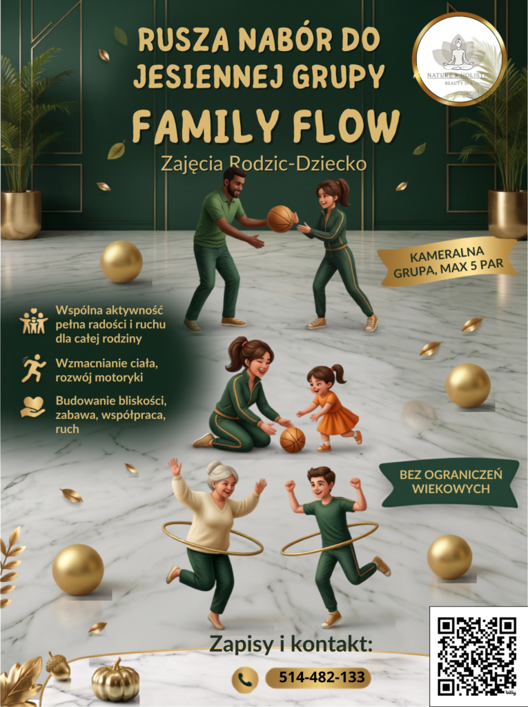 Plakat: Family Flow – rusza nabór do jesiennej grupy Rodzic–Dziecko