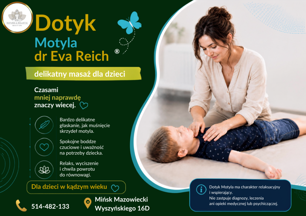 Plakat: Dotyk Motyla dr Evy Reich® — delikatny masaż dla dzieci