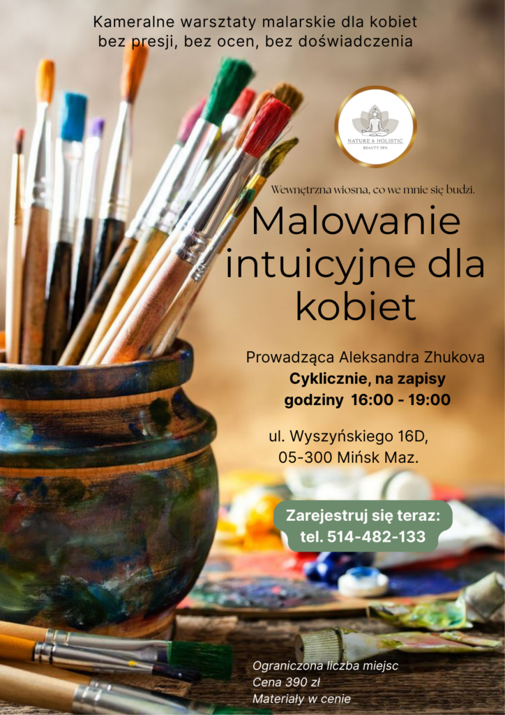 Plakat: Malowanie intuicyjne dla kobiet — twórczość bez presji
