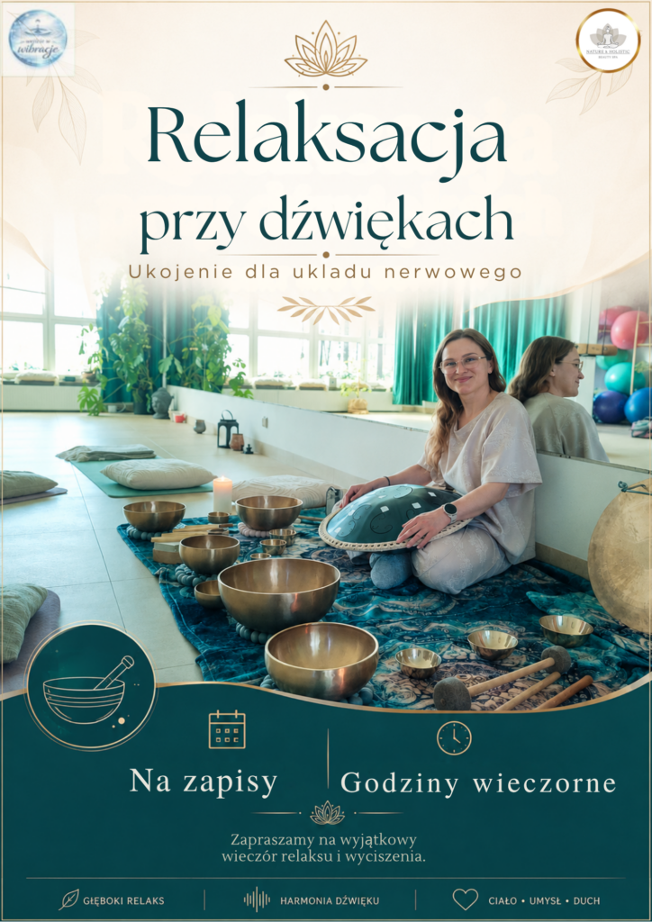 Plakat: Relaksacja przy dźwiękach — wieczór wyciszenia