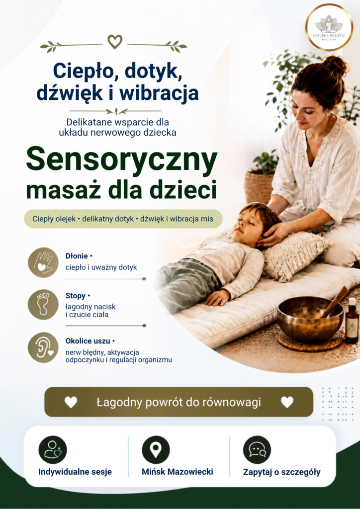 Plakat: Sensoryczny masaż dla dzieci — spokojna sesja indywidualna
